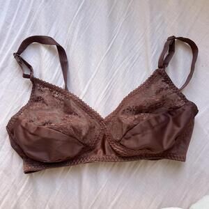 Vintage Lily of France Brown Lace Satin Bra 38B Style 460 Made in USA 80s 90s